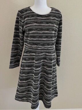 LOFT Black and White Striped Long Sleeve Women's Dress NWOT